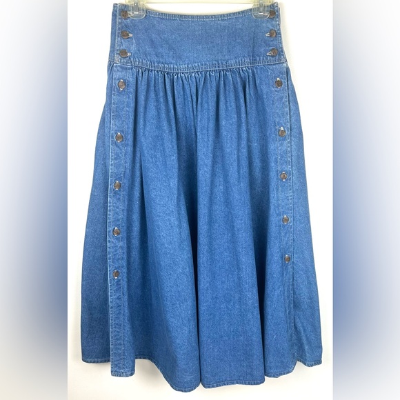 Vintage 90’s Candie’s Prairie Western Button Down Denim Maxi Midi Skirt - Picture 7 of 16